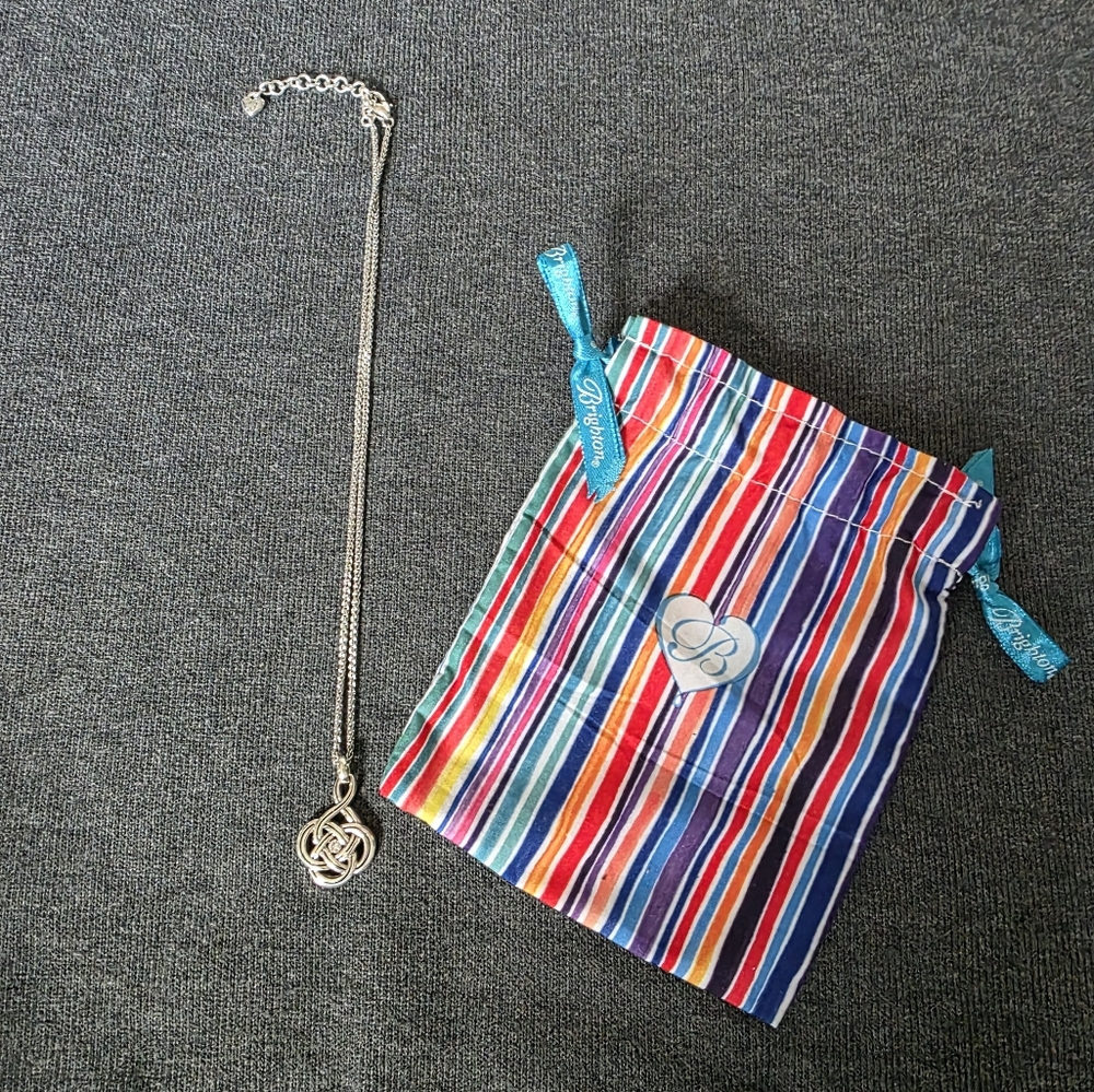 Brighton Silver Tone Pendant Necklace with Striped Pouch